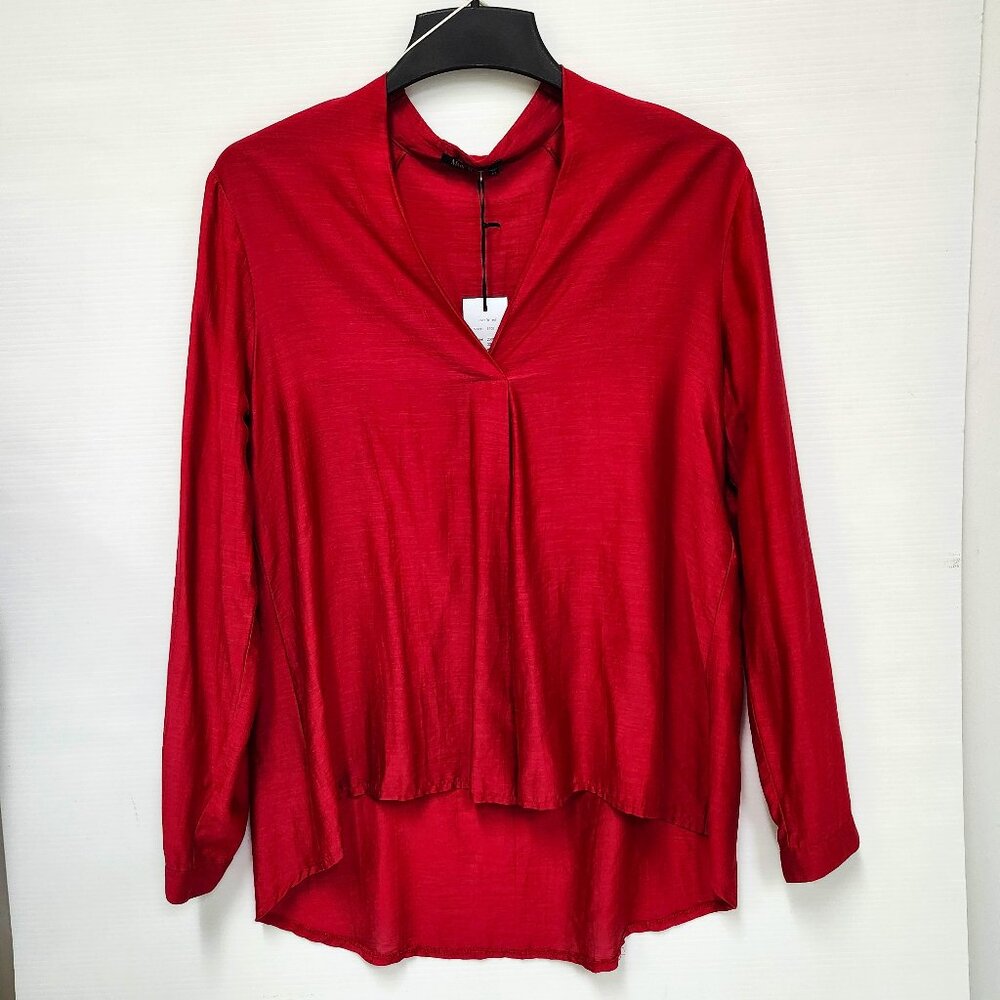 Marc Aurel Women's "Rock 'N' Red" V-Neck Blouse W/Buttoned Cuff Size 12